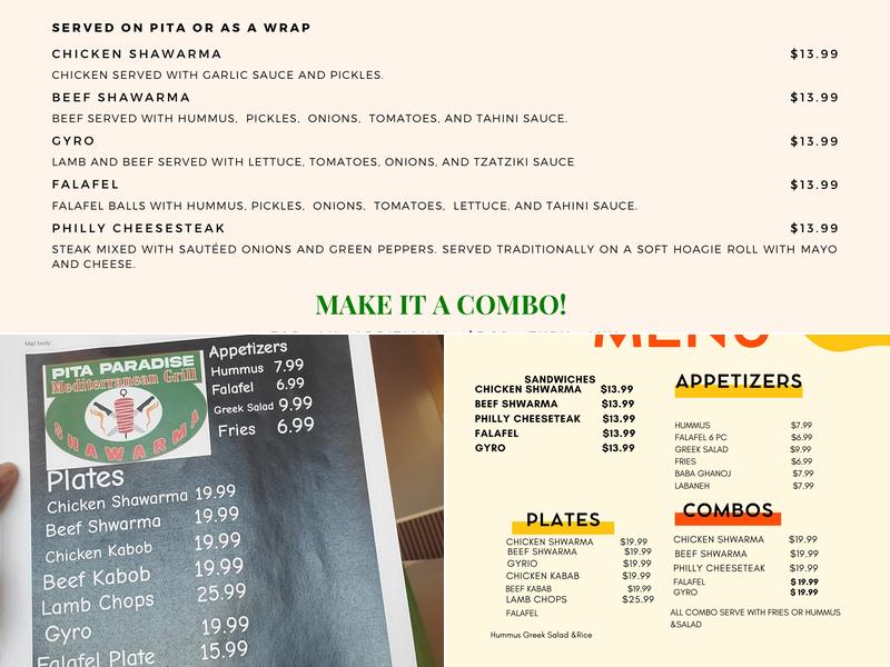 Pita paradise Mediterranean Grill Menu