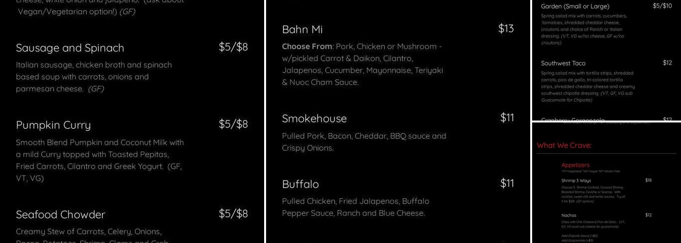 What I Crave Restaurant & Tavern Menu