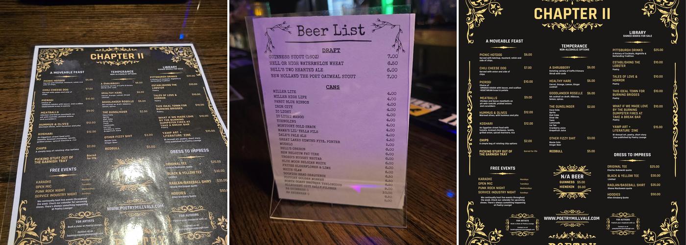 Poetry Lounge Menu