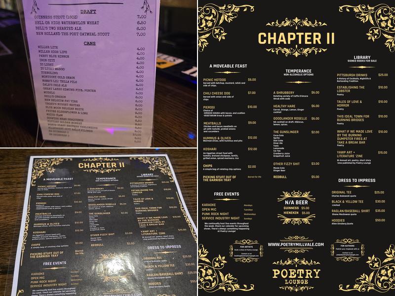 Poetry Lounge Menu