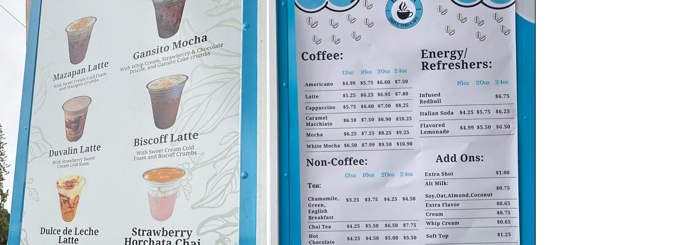 Lluvia Cafe Drive Thru Menu