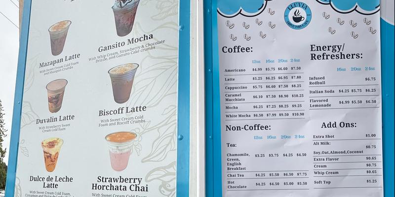 Lluvia Cafe Drive Thru Menu