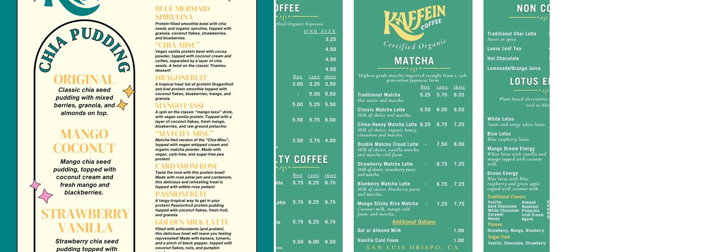 Kaffein Coffee Company Menu