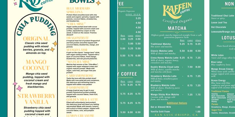 Kaffein Coffee Company Menu