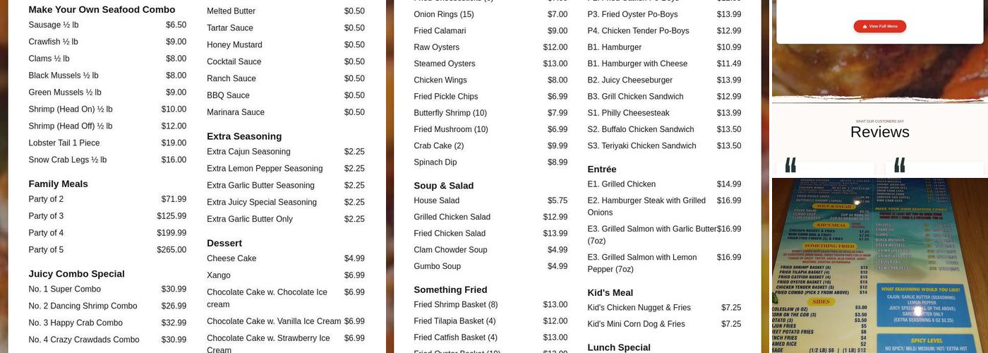 The Juicy Seafood Menu
