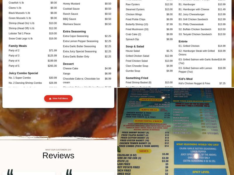 The Juicy Seafood Menu
