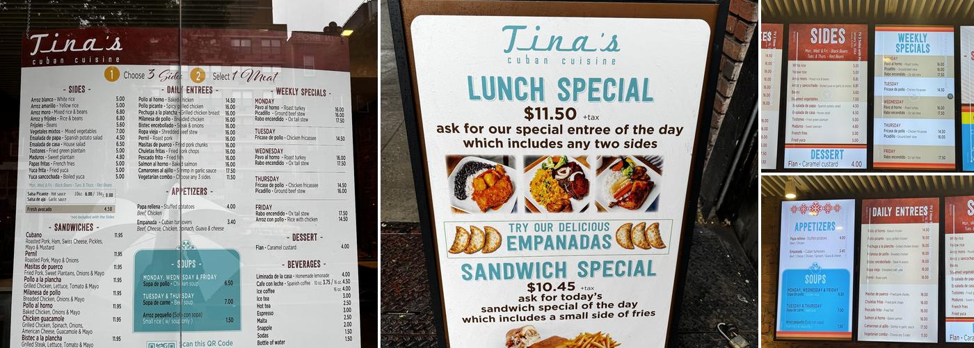 Tina's Cuban Cuisine Menu