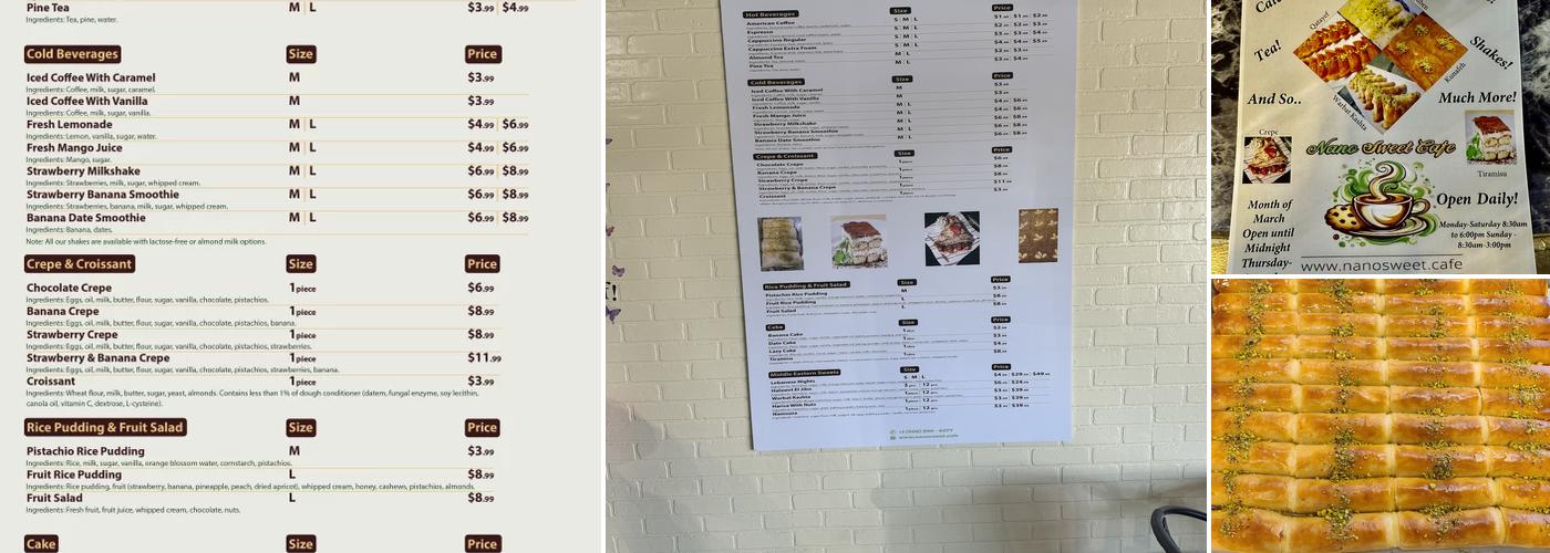Nano Sweet Cafe Menu