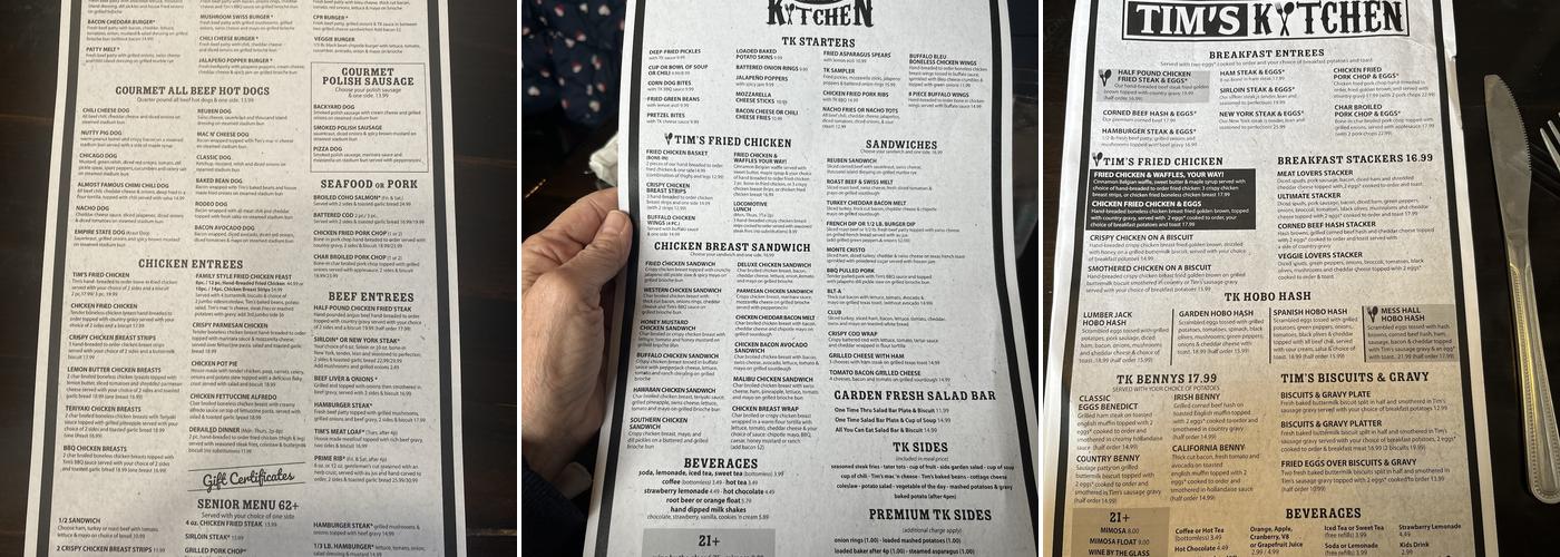 Tim's Kitchen Menu