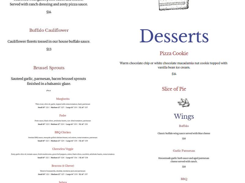 Chauncey's Pizza & Bar Menu