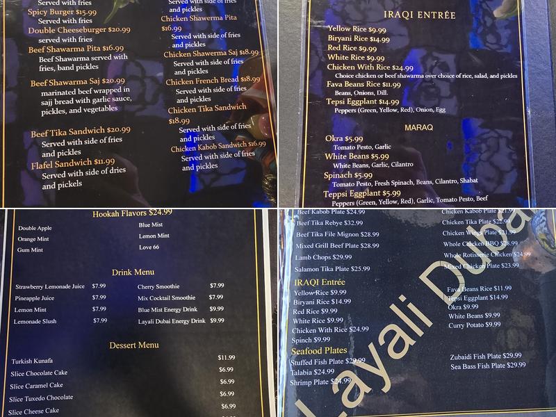 LAYALI DUBAI RESTAURANT مطعم ليالي دبي Menu