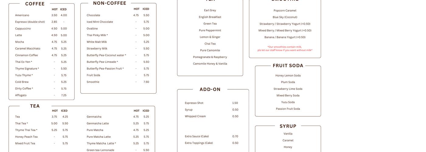 Café de Thyme Menu