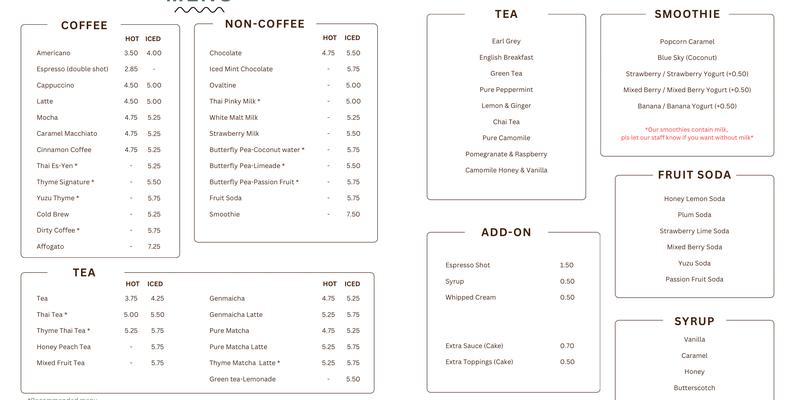 Café de Thyme Menu
