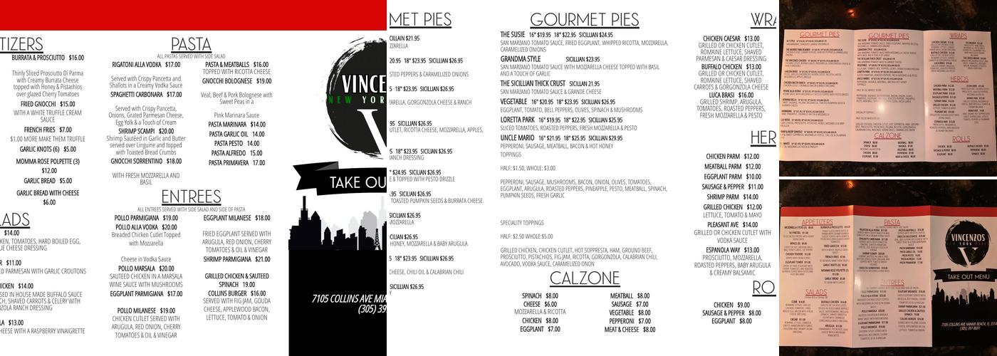 Vincenzos NY Pizza Menu