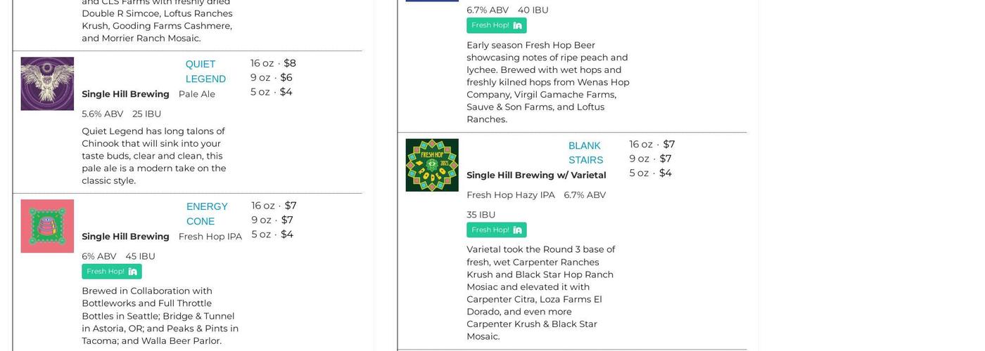 Single Hill Commons Menu