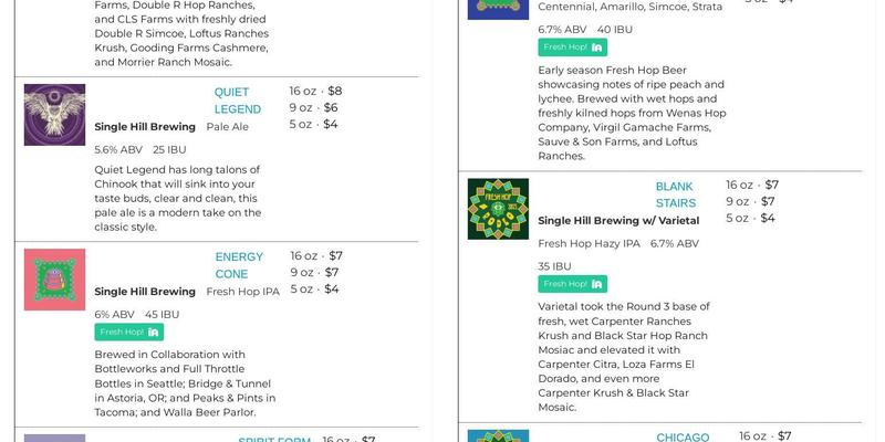 Single Hill Commons Menu