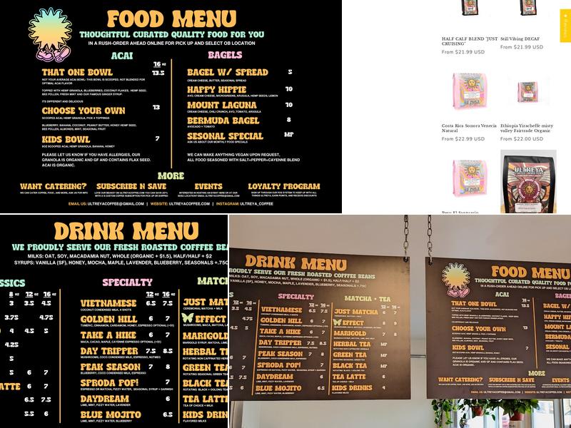 Ultreya Coffee and Tea Menu