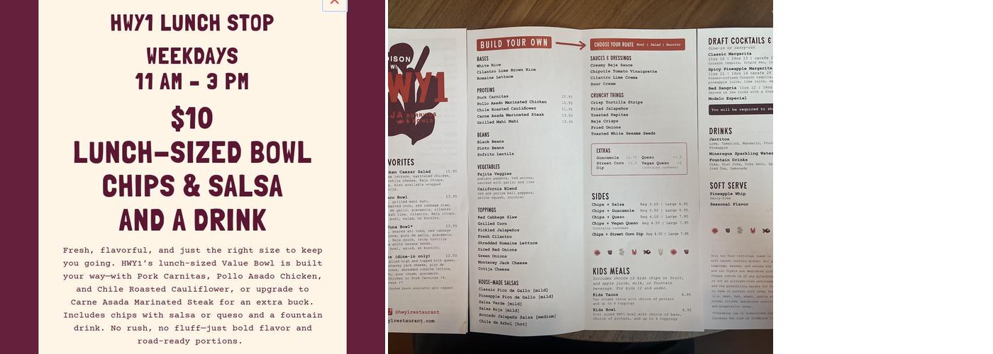 HWY1 Baja Bowls & Burritos Menu
