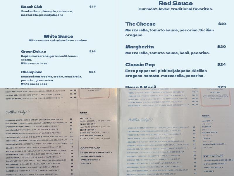 Rose Pizzeria Menu