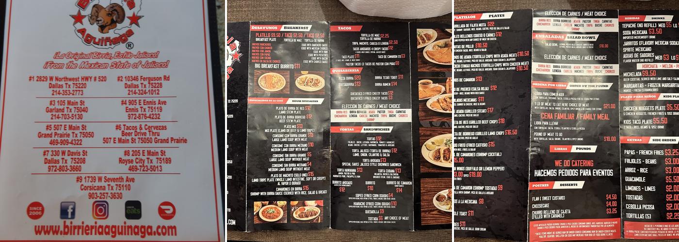 Birrieria Aguinaga Menu