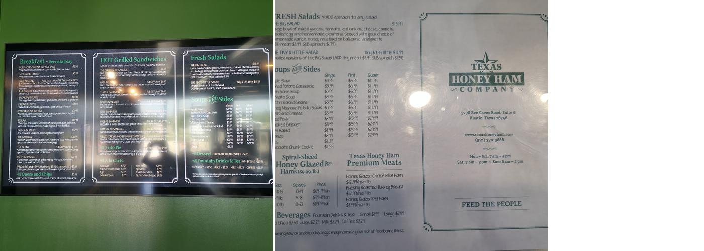 Texas Honey Ham Company Georgetown Menu