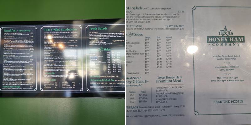 Texas Honey Ham Company Georgetown Menu