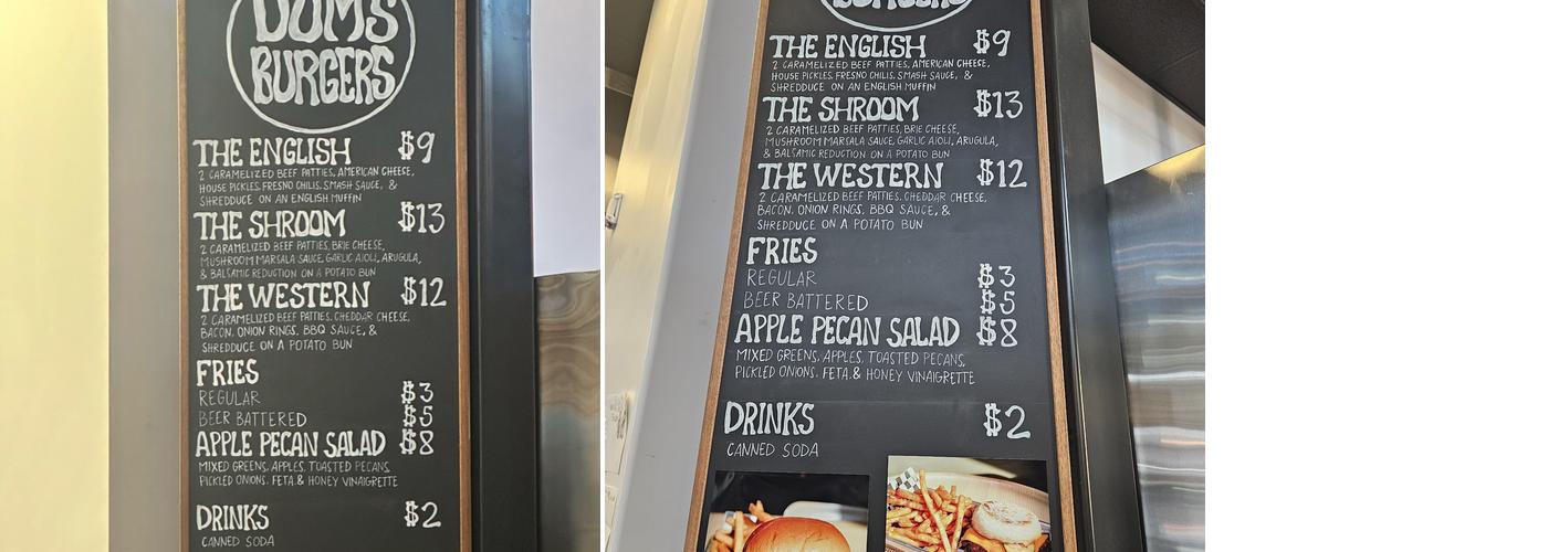 Doms Burgers Menu