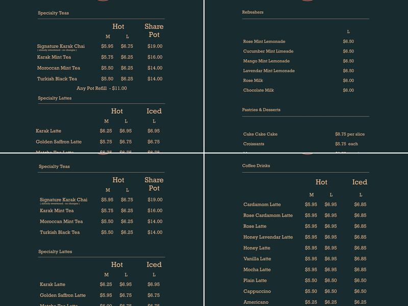 Karak House Coffee Co | Tea & Chai Shop | Pastries and Desserts in San Diego, CA Menu