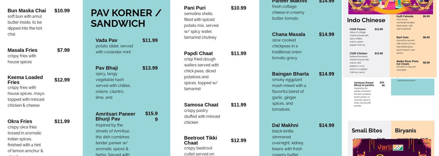 Varli Indian Street Kitchen Menu