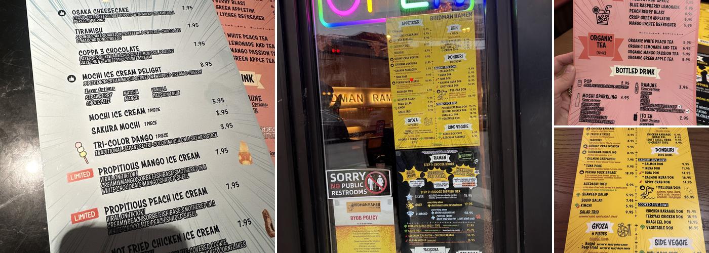 Birdman Ramen Menu