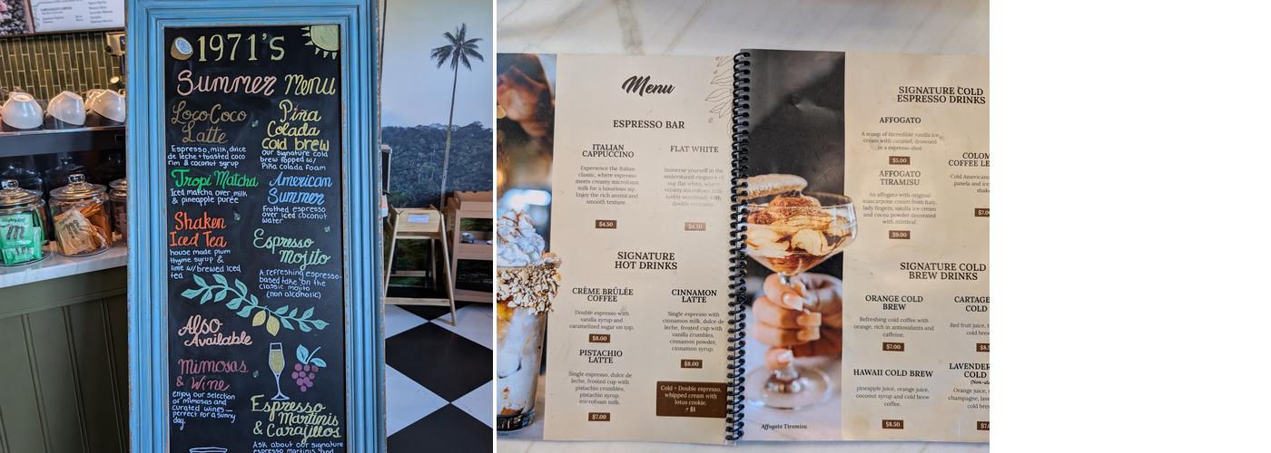 1971 Coffee Shop Menu