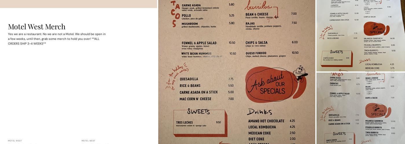 Motel West Menu