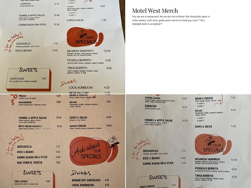 Motel West Menu