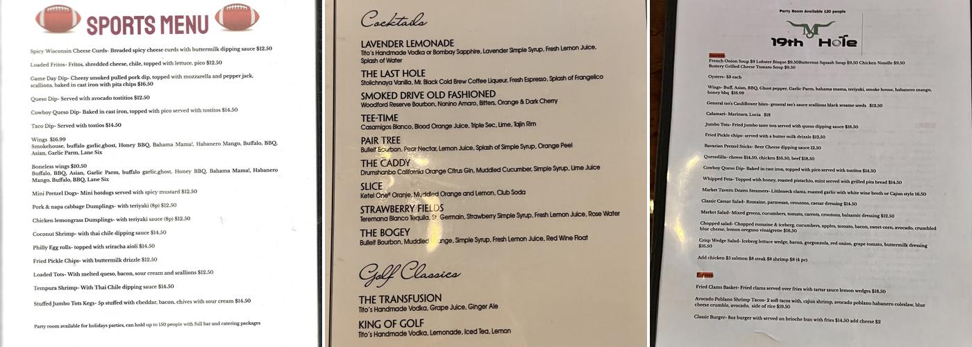 19th Hole Wine and Whiskey Bar Menu