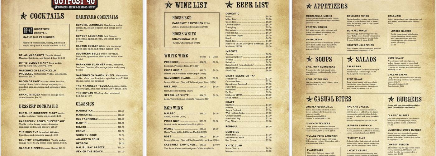 Outpost 40 Menu