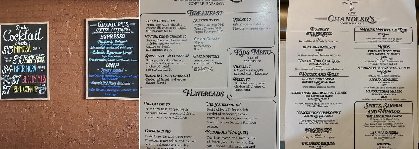 Chandler's Menu