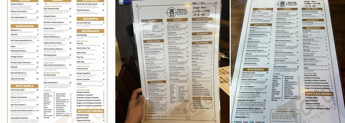 Toyo Ramen Bar Menu