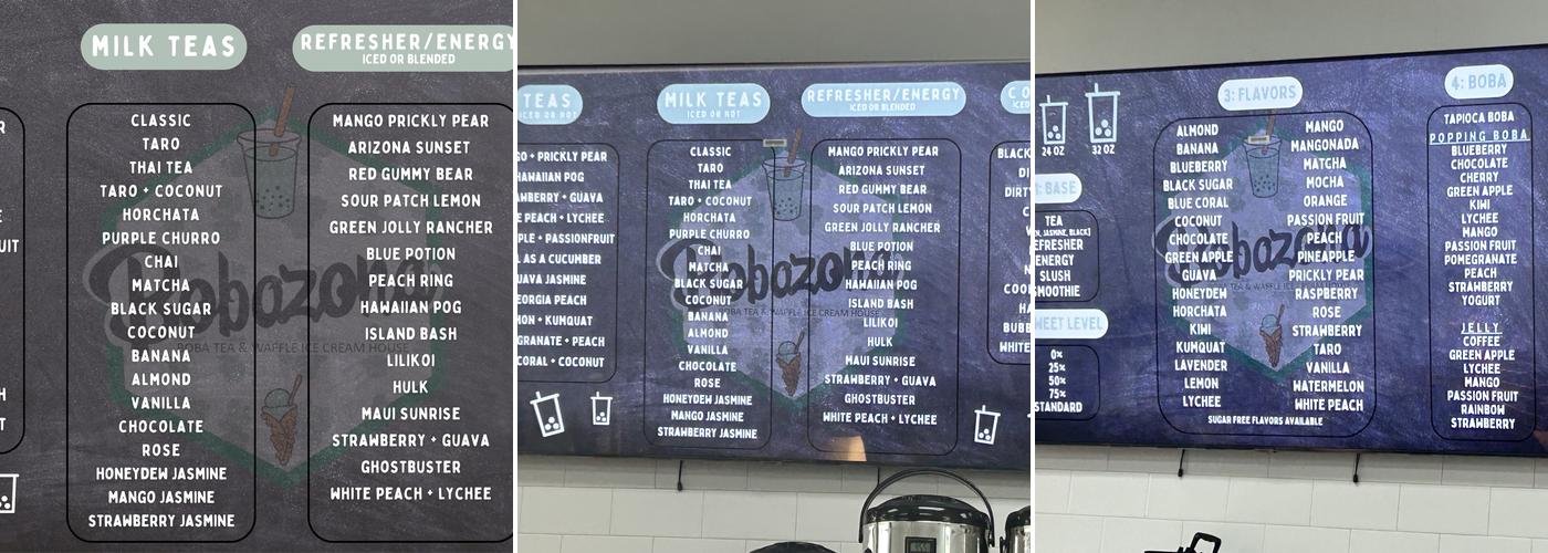 Bobazona Menu