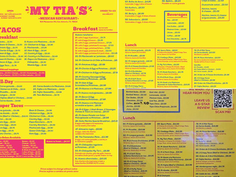 My Tia's Mexican Restaurant Menu