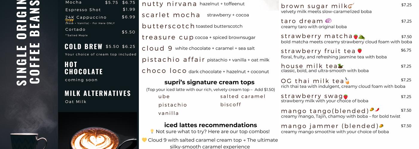 Supri Coffee & Boba Menu