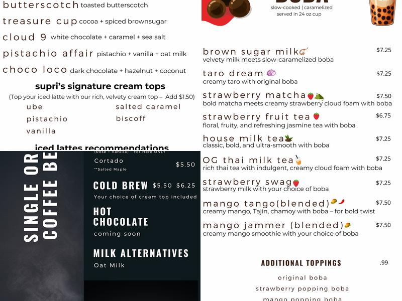 Supri Coffee & Boba Menu