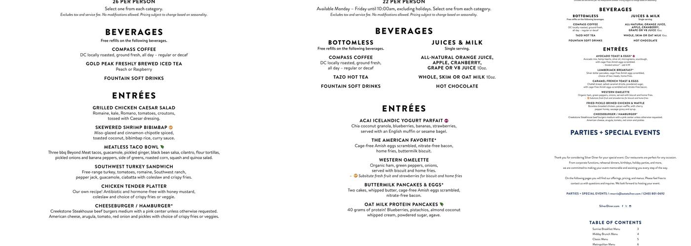 Silver Diner Menu