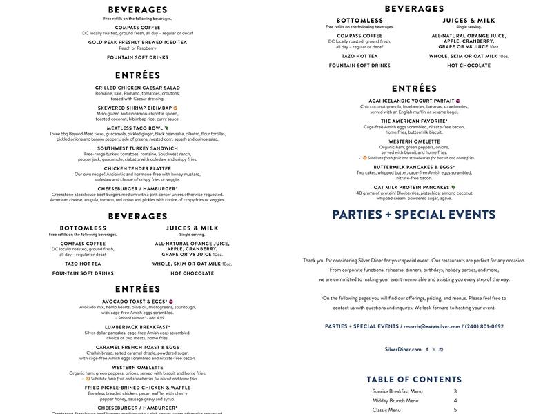 Silver Diner Menu