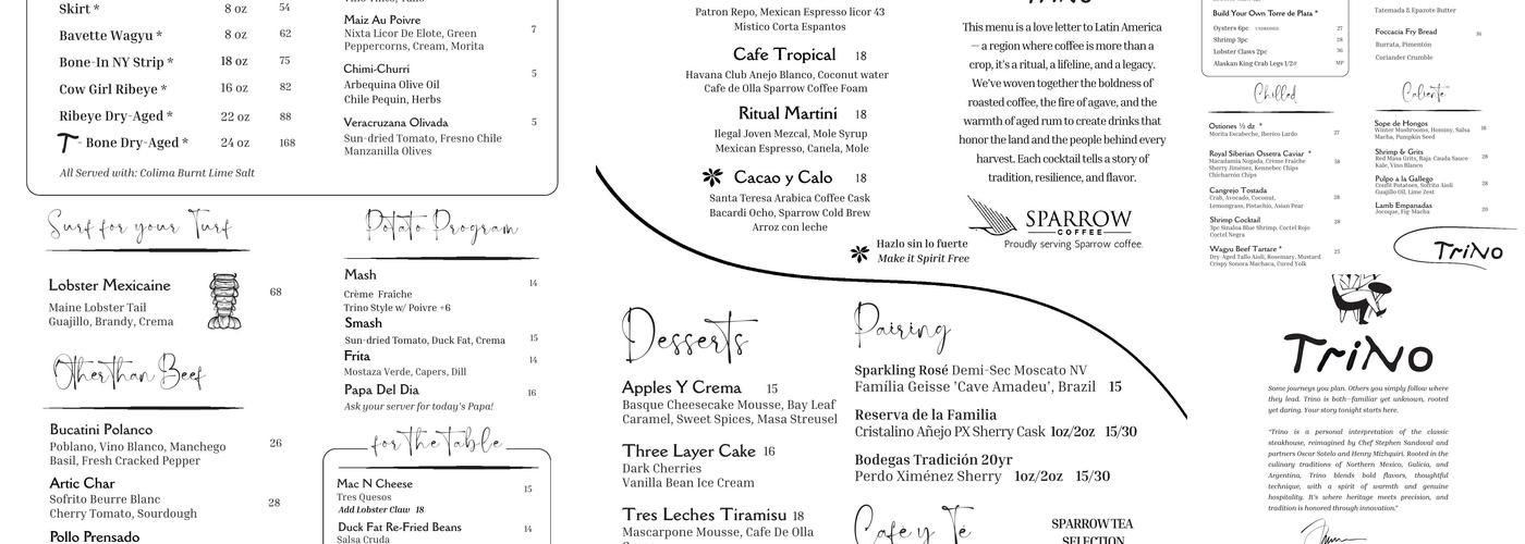 Trino Steakhouse Menu