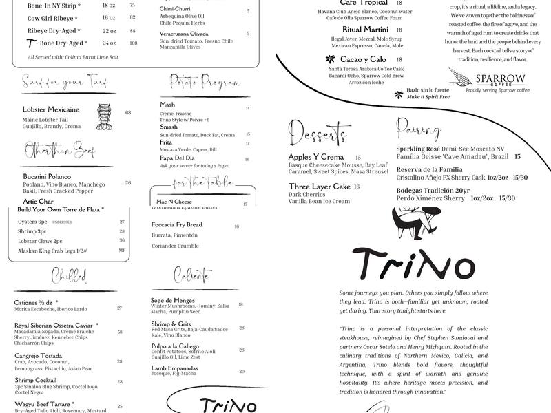 Trino Steakhouse Menu