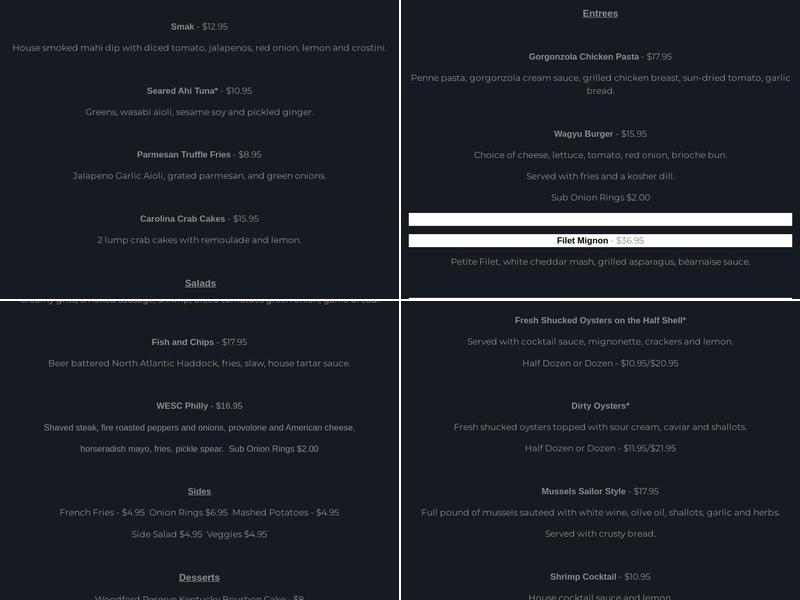 West End Supper Club Menu