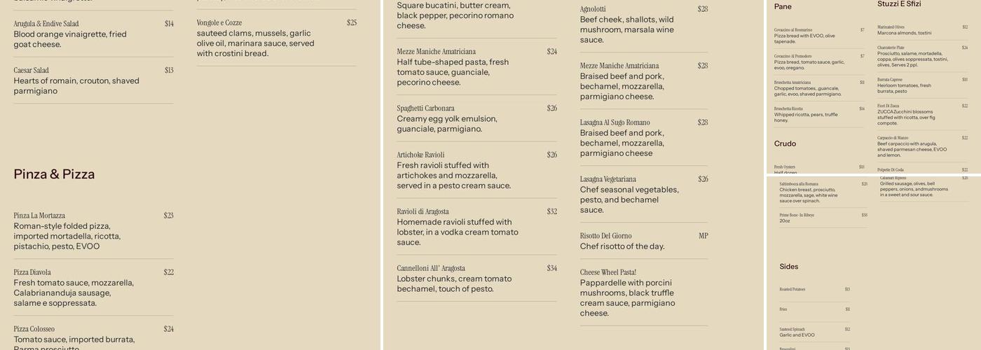 Romanissimo Cucina Italiana Menu