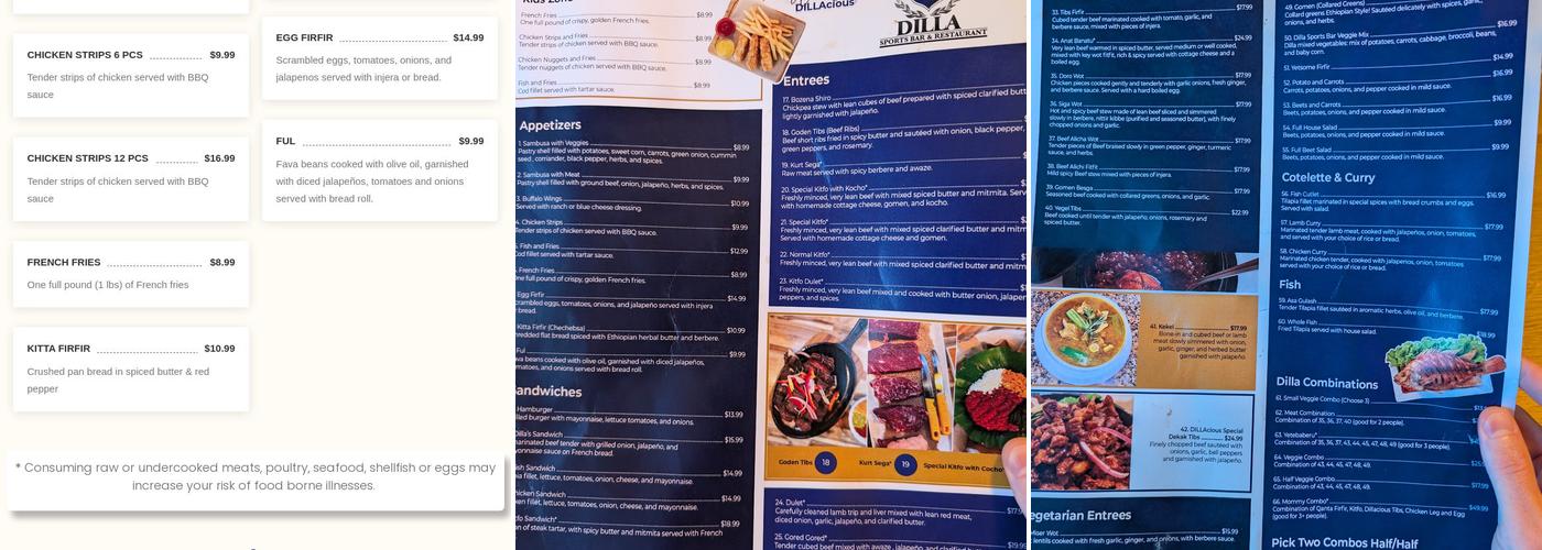 Dilla Sports Bar and Ethiopian Restaurant Menu