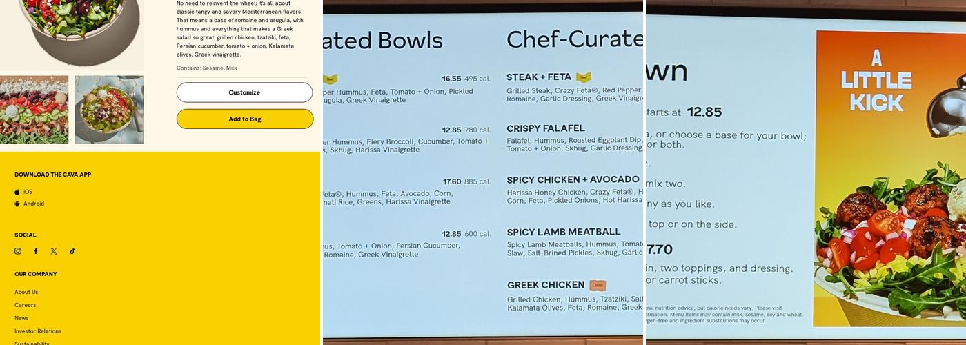 CAVA Menu