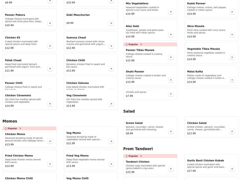 Taj Indian Cuisine Menu